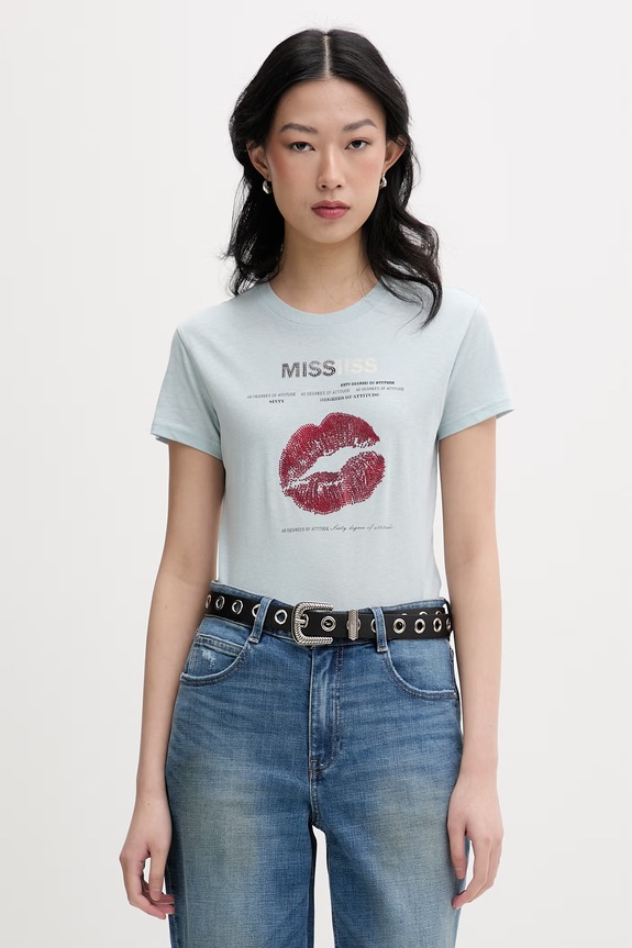 Miss Sixty T-shirt damski z bawełną niebieski 6M1SJ36400