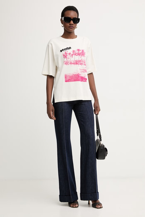 BOSS Orange top de antrenament pentru femei, cu amestec de bumbac C Eregular 2 50559075 bej SS26