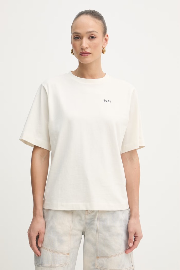 BOSS Orange t-shirt γυναικείο βαμβακερό C Eregular 6 μπεζ 50568699