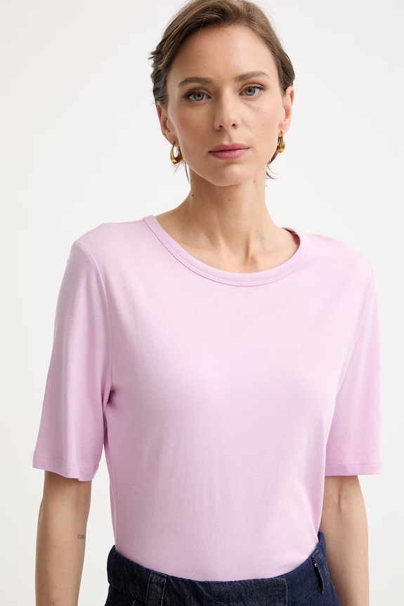 BOSS Tricou basic de damă cu amestec de mătase Evyta roz 50561508