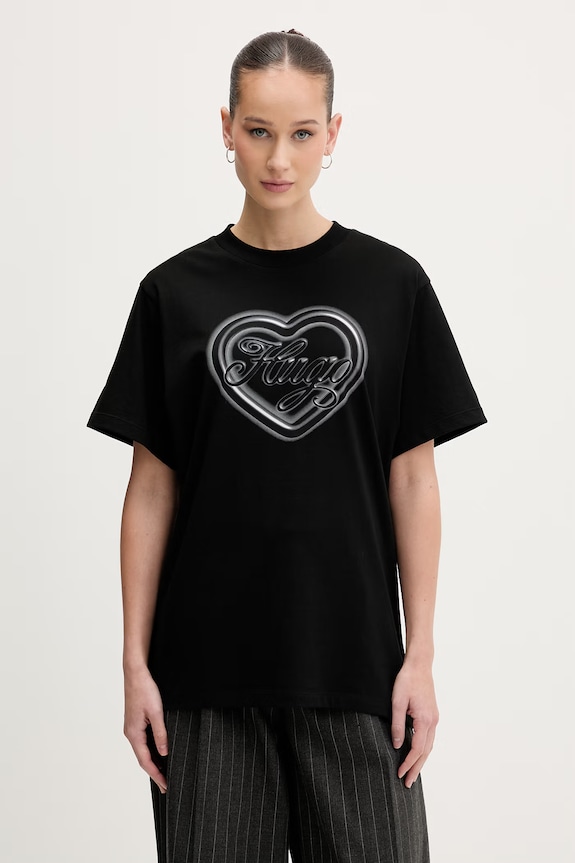 HUGO Blue t-shirt damski bawełniany Vintage Tee_B_8 czarny 50560770