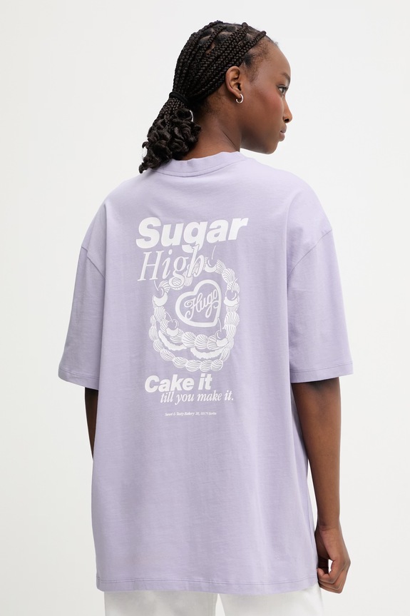 HUGO Blue t-shirt damski bawełniany Oversized_Tee_B fioletowy 50560772