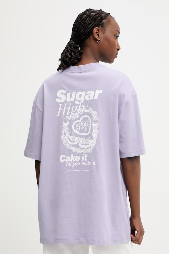 HUGO Blue t-shirt damski bawełniany Oversized_Tee_B fioletowy 50560772