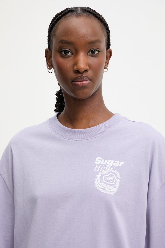 HUGO Blue t-shirt damski bawełniany Oversized_Tee_B fioletowy 50560772