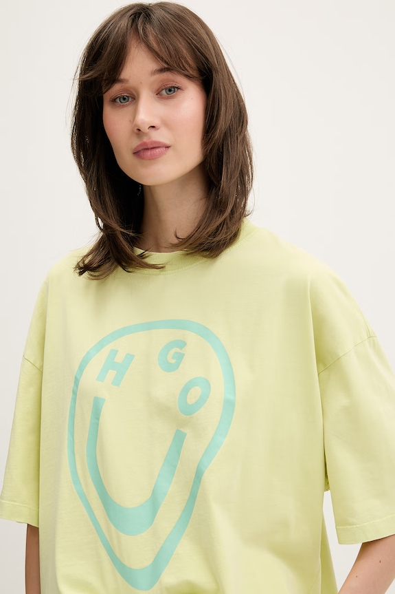 HUGO Blue t-shirt γυναικείο βαμβακερό Oversized_Tee_B πράσινο 50560783