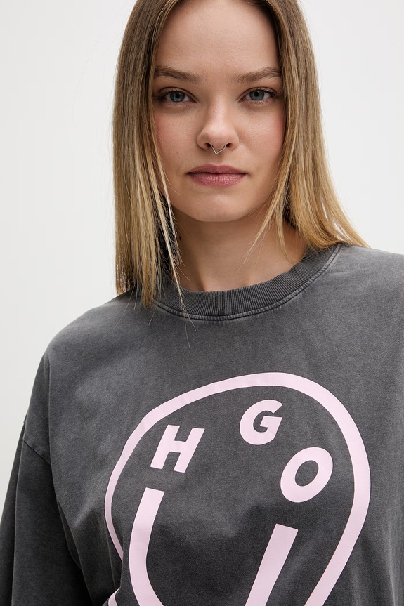HUGO Blue T-shirt damski bawełniany Oversized_Tee_B szary 50560783