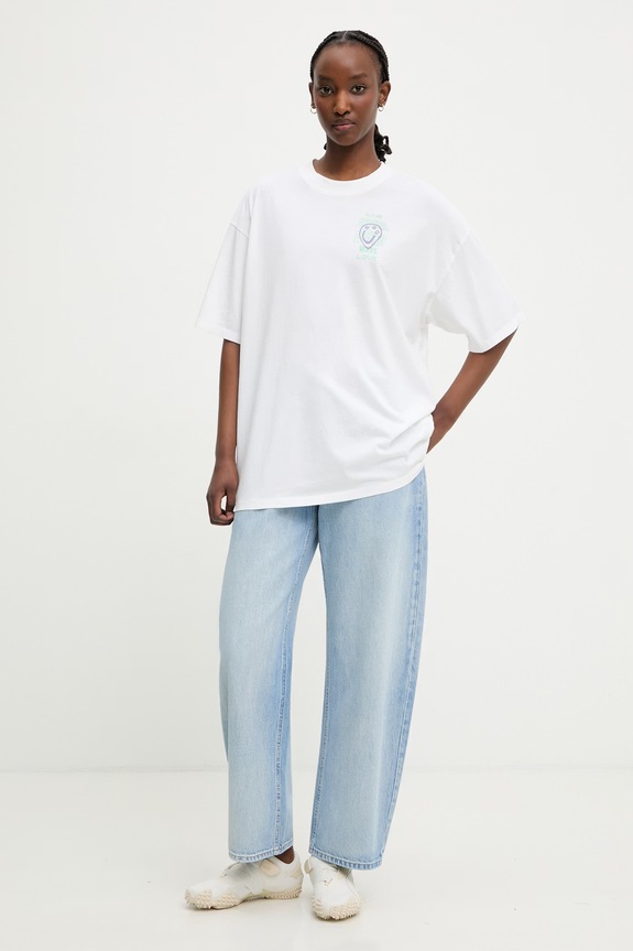 HUGO Blue T-shirt damski bawełniany Oversized_Tee_B 50560784 beżowy SS26