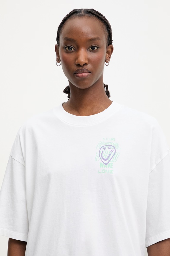 HUGO Blue T-shirt damski bawełniany Oversized_Tee_B beżowy 50560784