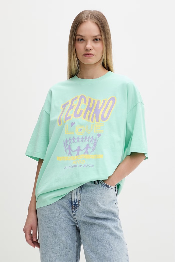 HUGO Blue T-shirt damski bawełniany Oversized_Tee_B turkusowy 50560784