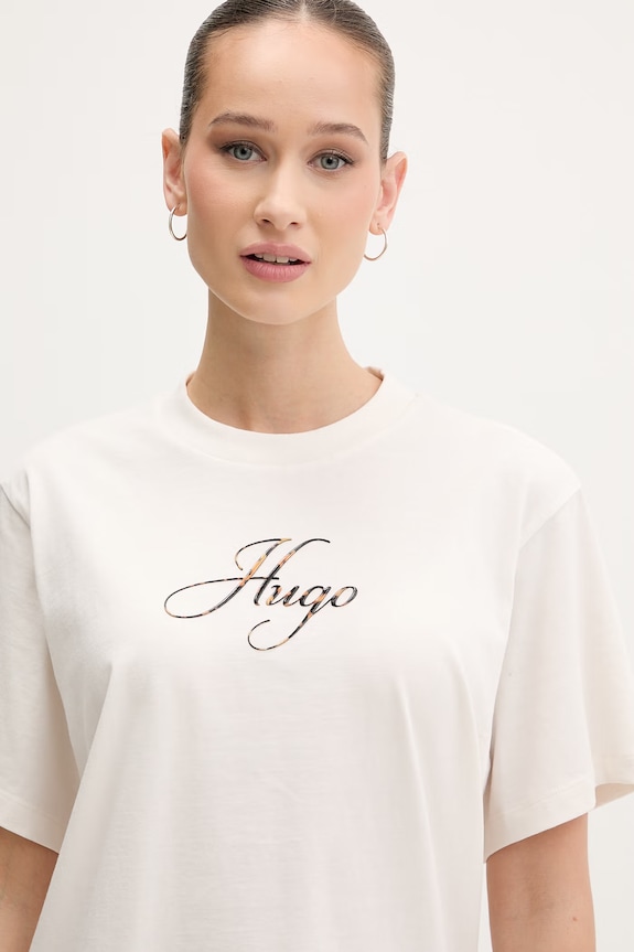 HUGO t-shirt damski Vintage Tee_23 beżowy 50560566
