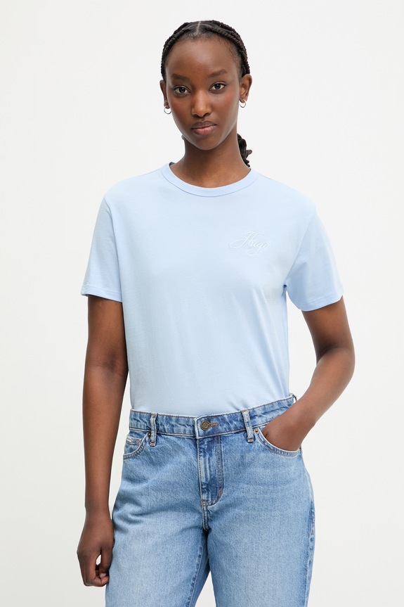 HUGO t-shirt basic damski bawełniany Damacia_7 niebieski 50561233