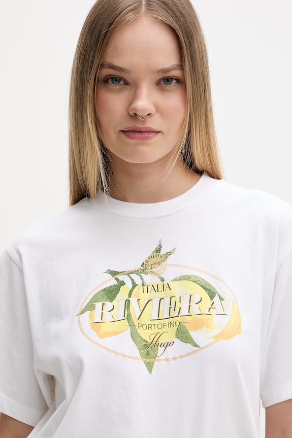 HUGO T-shirt damski bawełniany Vintage Tee_24 biały 50561264