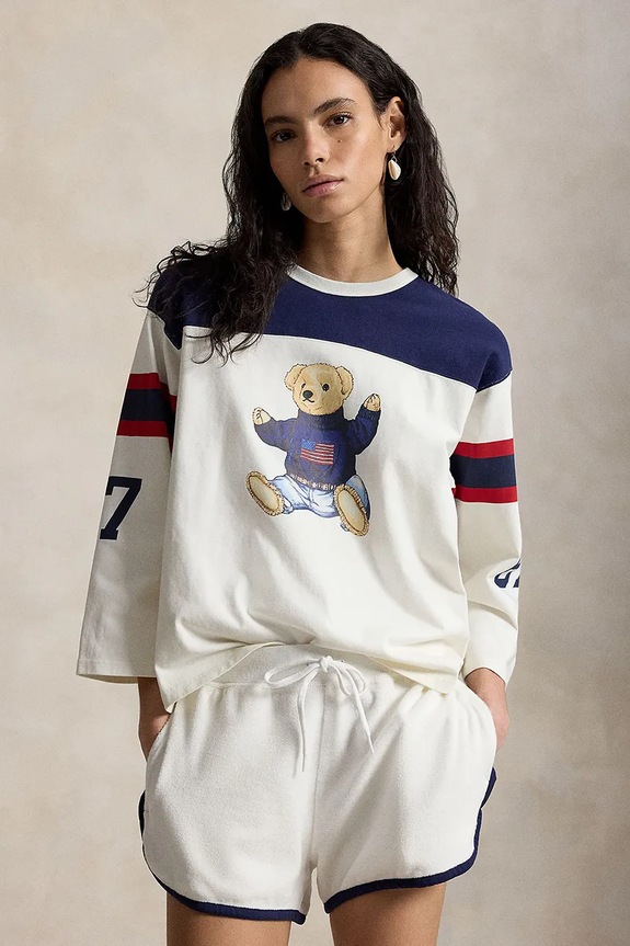 Polo Ralph Lauren longsleeve de femei din bumbac EVEN JSY-KNT-T-SHIRT alb 211A12714001