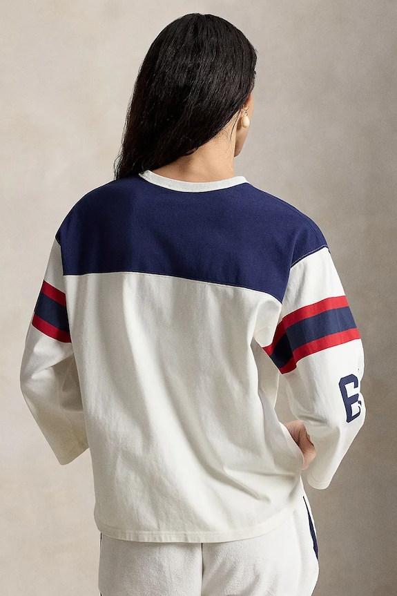 Polo Ralph Lauren longsleeve de femei din bumbac EVEN JSY-KNT-T-SHIRT 211A12714001 alb SS26