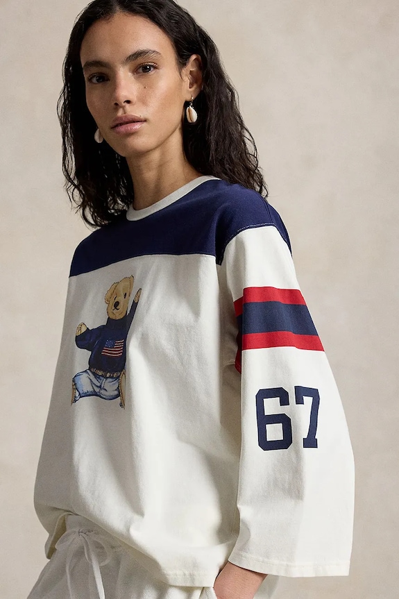 Polo Ralph Lauren longsleeve de femei din bumbac EVEN JSY-KNT-T-SHIRT alb 211A12714001