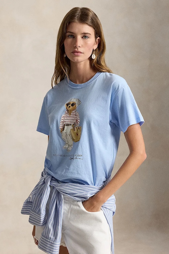 Polo Ralph Lauren VNTG CTN JSY-KNT-T-SHIRT basic tričko bavlnené dámske modrá 211A12734001