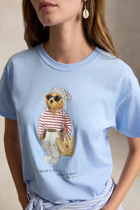 Polo Ralph Lauren VNTG CTN JSY-KNT-T-SHIRT basic tričko bavlnené dámske modrá 211A12734001