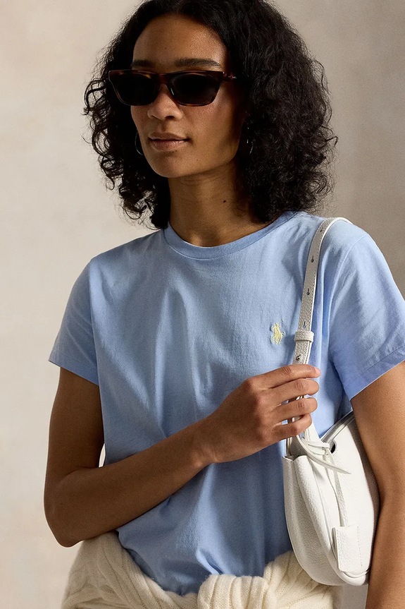 Polo Ralph Lauren COTTON JERSEY-KNT-T-SHIRT dámske basic tričko bavlnené 211B14605019 modrá
