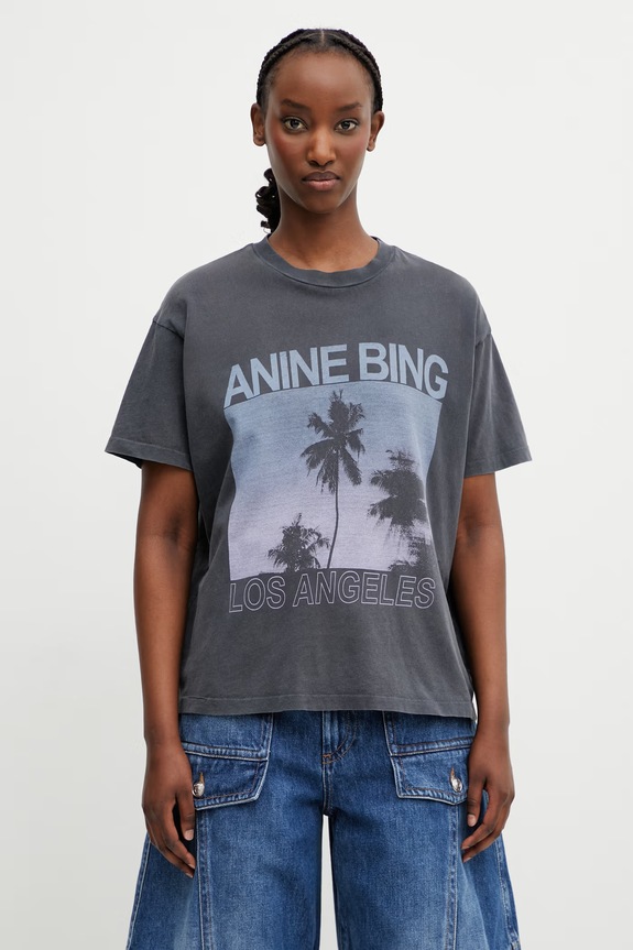 Anine Bing CADE TEE PALMS - WASHED GREY tričko bavlnené dámske sivá A.08.12162.WBL1
