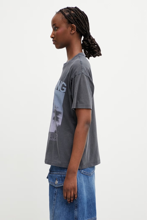 Anine Bing CADE TEE PALMS - WASHED GREY tričko bavlnené dámske A.08.12162.WBL1 sivá SS26