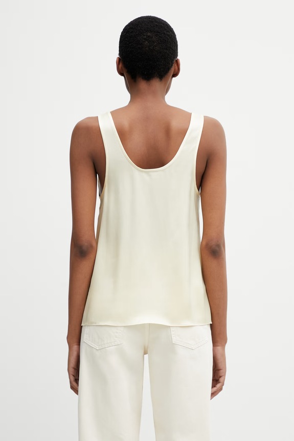 Дрехи Anine Bing LEA TOP - BUTTER YELLOW топ дамски от коприна с изчистена шарка A.07.0839.CRM02 жълт