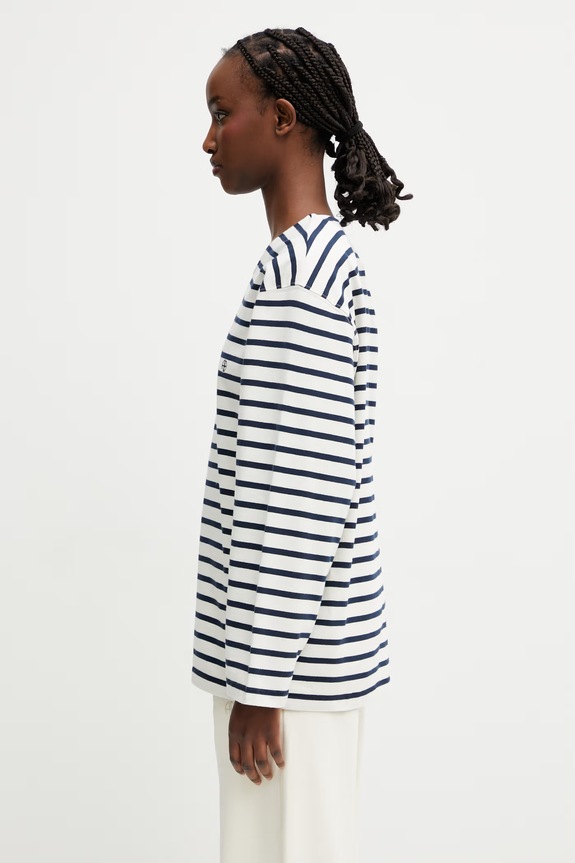 Anine Bing tričko s dlhým rukávom dámske bavlnené NEWTON TEE - NAVY STRIPE A.08.11995.STR15 tmavomodrá SS26