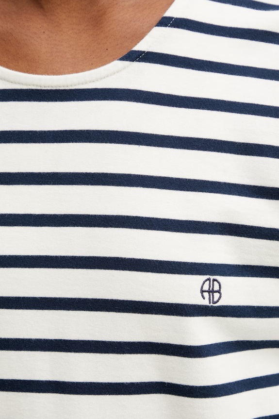 Anine Bing tričko s dlhým rukávom dámske bavlnené NEWTON TEE - NAVY STRIPE tmavomodrá A.08.11995.STR15