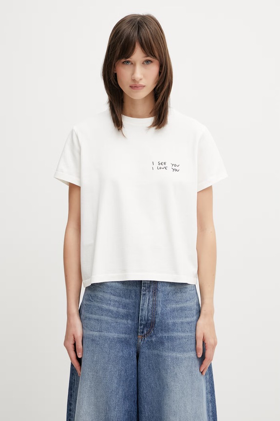 Anine Bing SHELLEY TEE I SEE YOU I LOVE YOU - WASHED CREAM tričko bavlnené dámske béžová A.08.11986.WKHA3