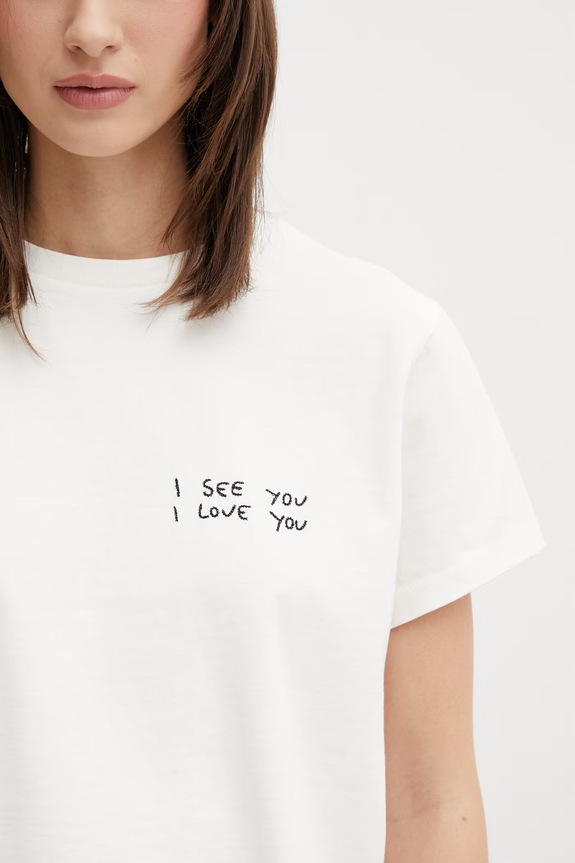 Anine Bing SHELLEY TEE I SEE YOU I LOVE YOU - WASHED CREAM tričko bavlnené dámske béžová A.08.11986.WKHA3