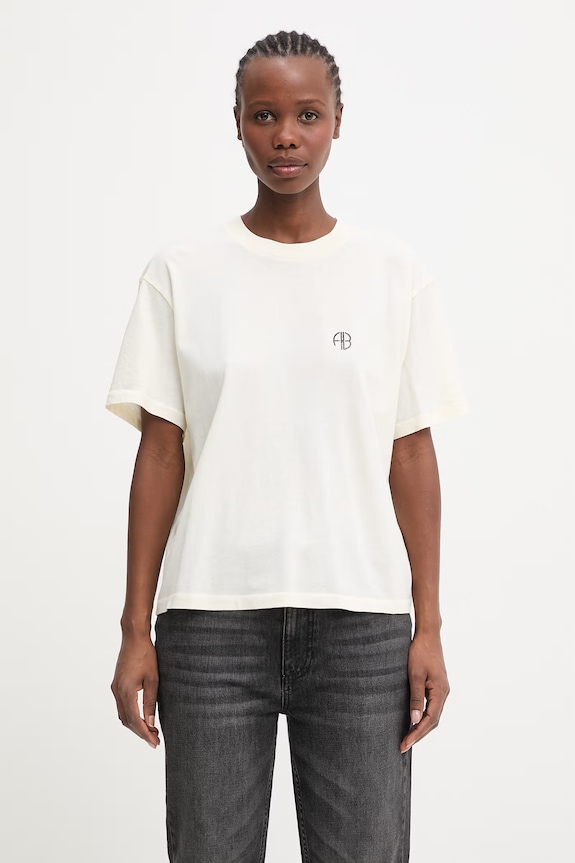 Anine Bing WAGNER TEE SOFT STENCIL - CREAM tričko bavlněné dámské béžová A.08.12383.WKHA2