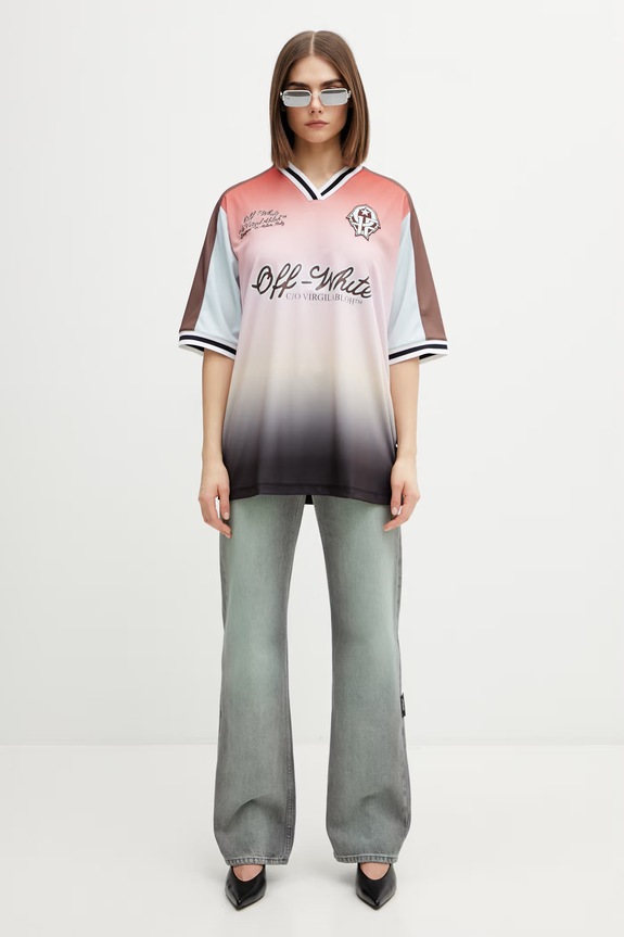 Off-White Soccer t-shirt damski 2AA13JS26JER001 różowy