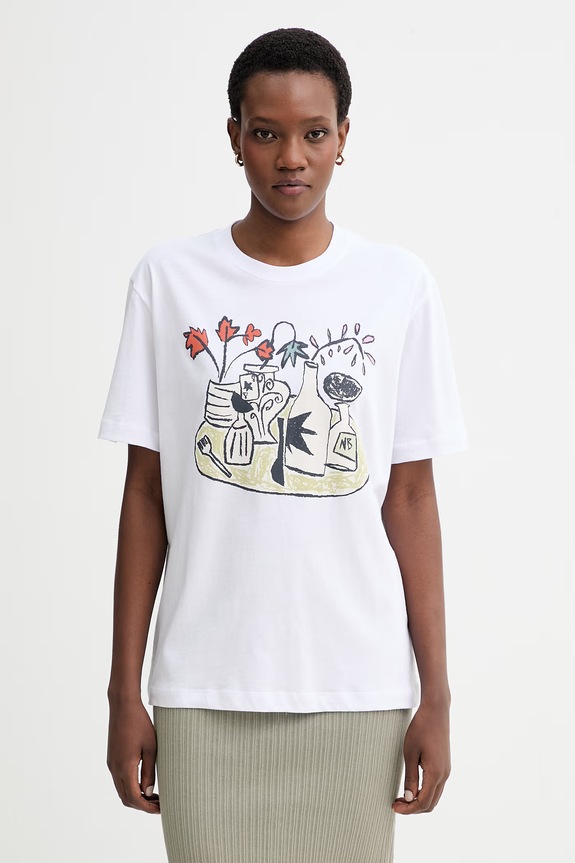MUNTHE t-shirt bawełniany BALLON nadruk biały 261110726160