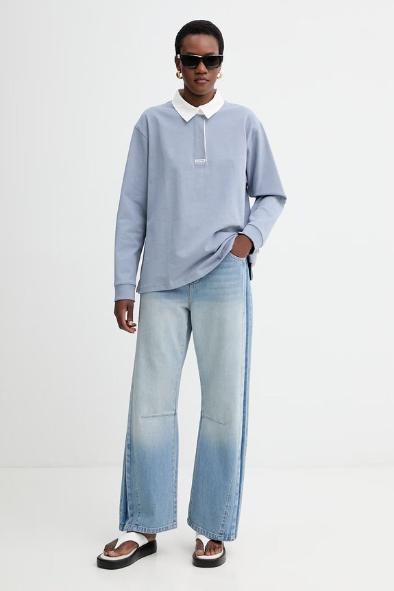 MUNTHE longsleeve bawełniany BECENT 261114026166 niebieski SS26