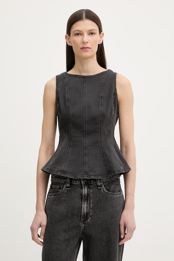 Levi's blúzka dámska rifľová PEPLUM SEAMED DENIM čierna 005EF