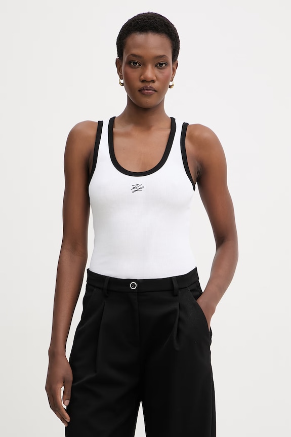 Karl Lagerfeld top da donna in cotone con elastan bianco B2W17003