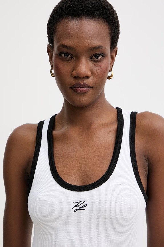 Karl Lagerfeld top da donna in cotone con elastan bianco B2W17003