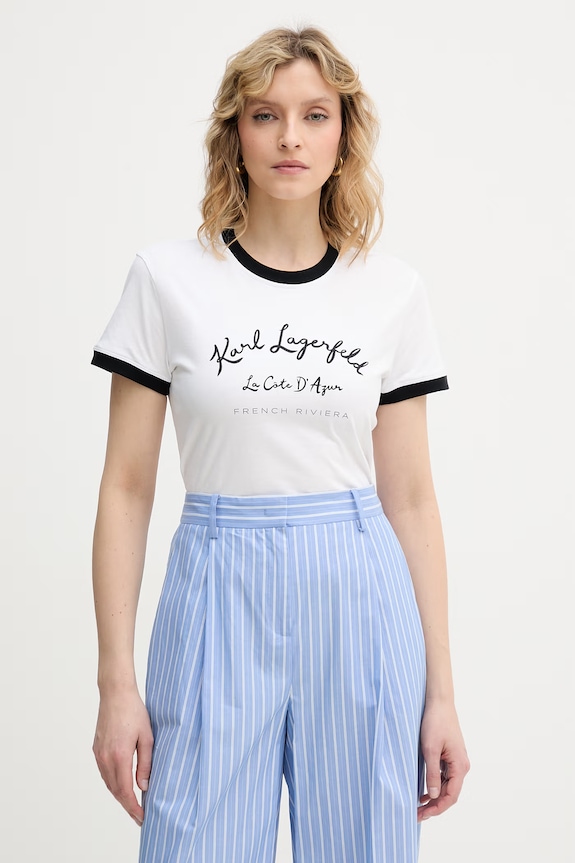 Karl Lagerfeld t-shirt damski bawełniany biały B2W17021