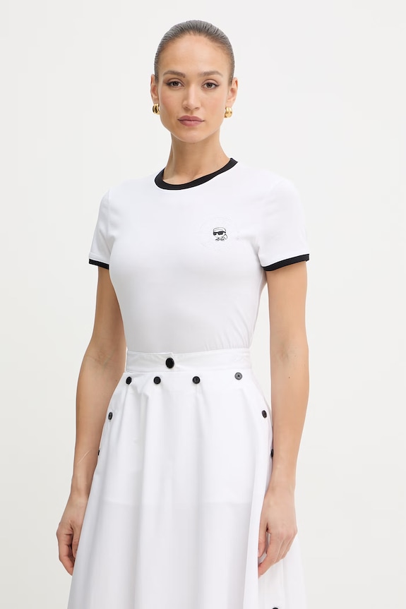 Karl Lagerfeld tricou pentru femei, din bumbac IKON alb B2W17026
