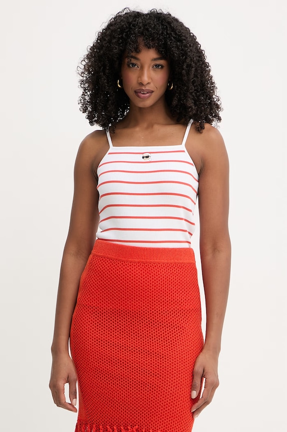 Karl Lagerfeld top da donna in cotone con elastan IKON bianco B2W17036