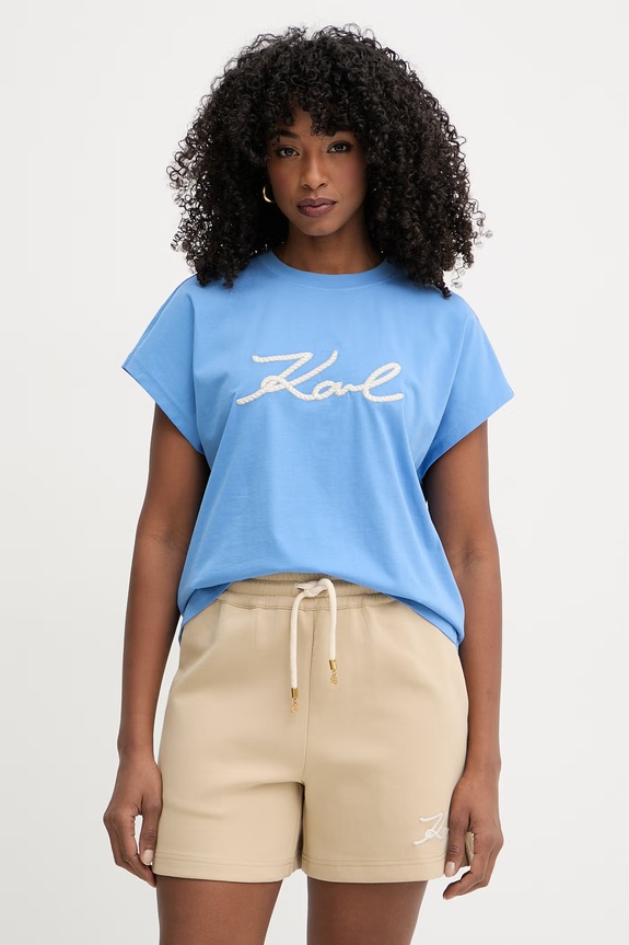 Karl Lagerfeld t-shirt damski bawełniany niebieski B2W17020