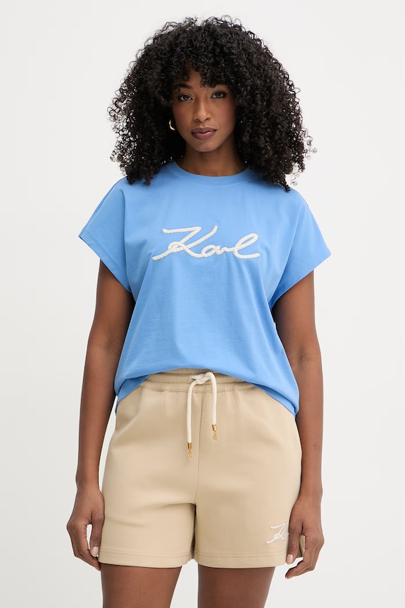 Karl Lagerfeld t-shirt damski bawełniany niebieski B2W17020