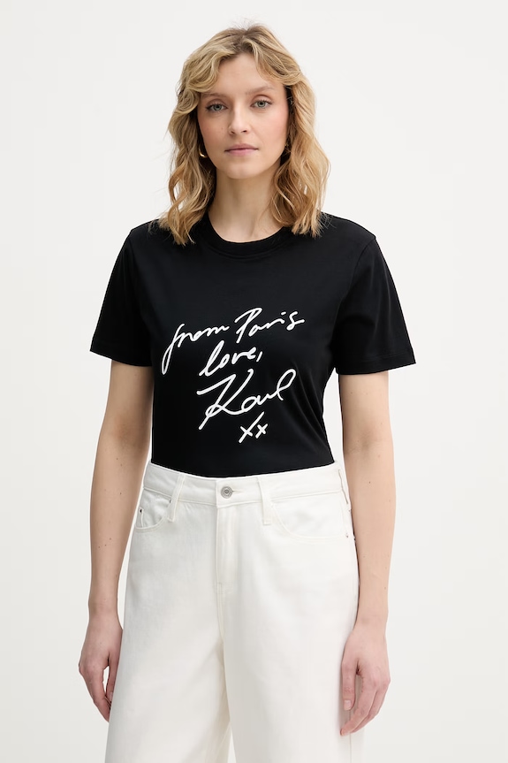Karl Lagerfeld tricou pentru femei, din bumbac negru B2W17104