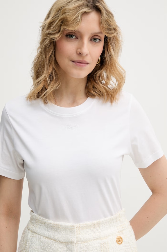 Karl Lagerfeld tricou basic pentru femei, din bumbac alb B2W17094
