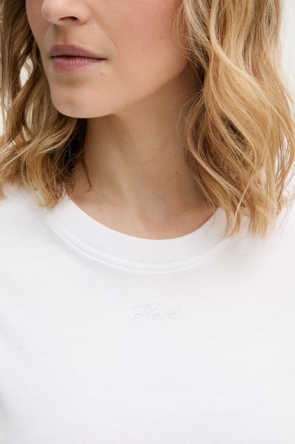 Karl Lagerfeld tricou basic pentru femei, din bumbac B2W17094 alb