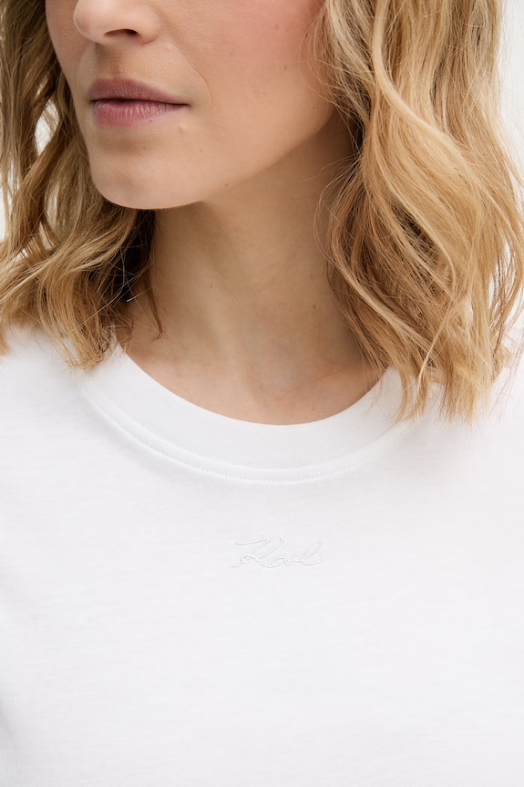 Karl Lagerfeld tricou basic pentru femei, din bumbac B2W17094 alb