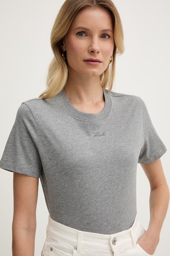 Karl Lagerfeld t-shirt basic damski bawełniany szary B2W17094