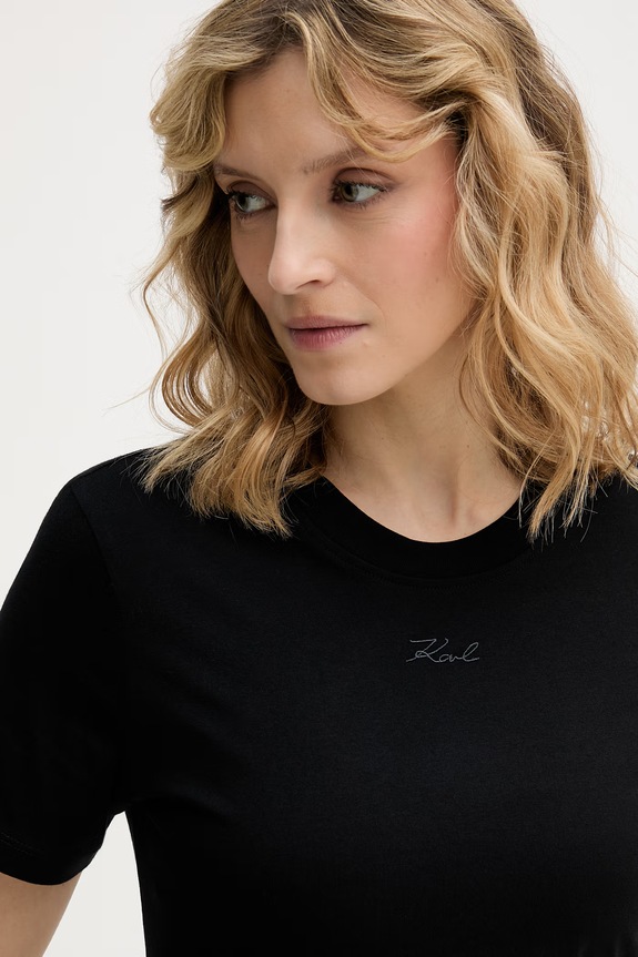 Karl Lagerfeld t-shirt basic damski bawełniany czarny B2W17094