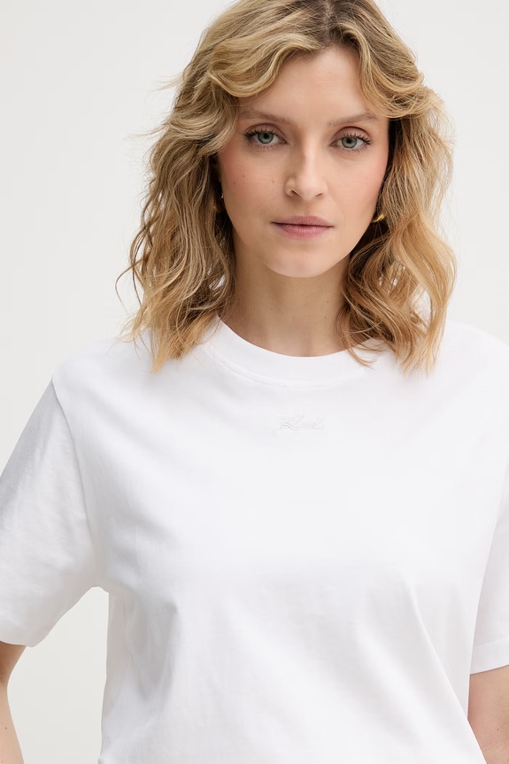 Karl Lagerfeld t-shirt basic damski bawełniany biały B2W17095