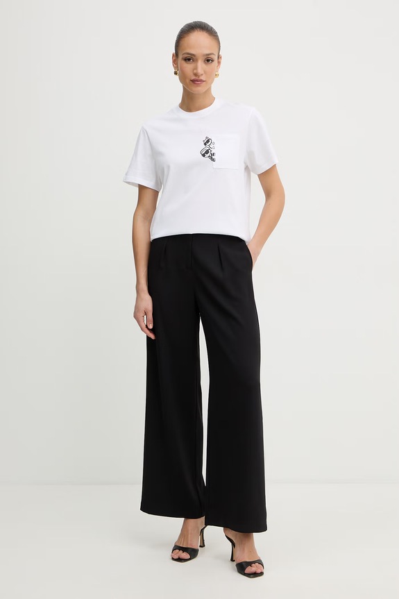 Dámske bavlnené tričko Karl Lagerfeld IKON B2W17081 biela SS26