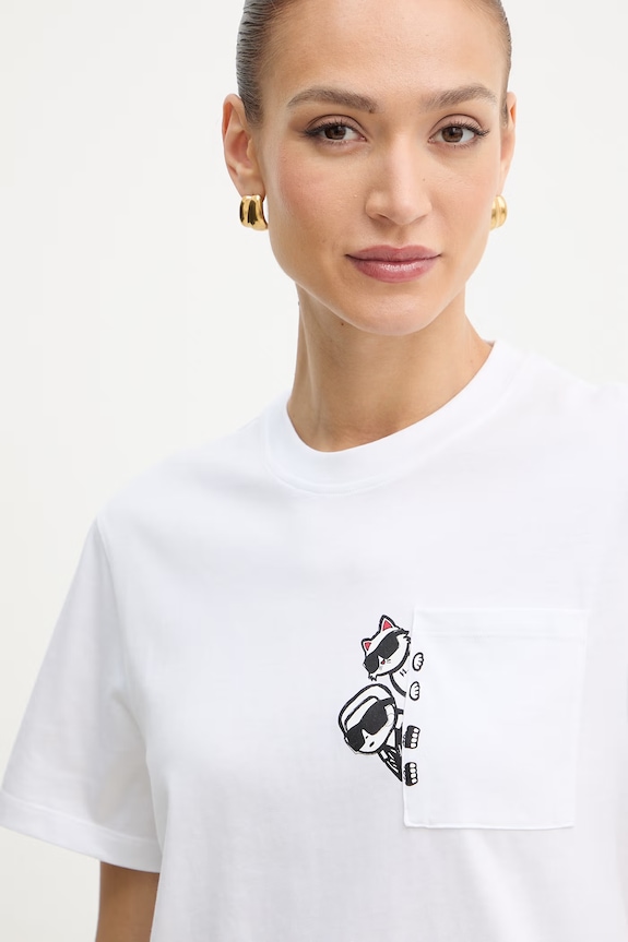 Dámske bavlnené tričko Karl Lagerfeld IKON biela B2W17081